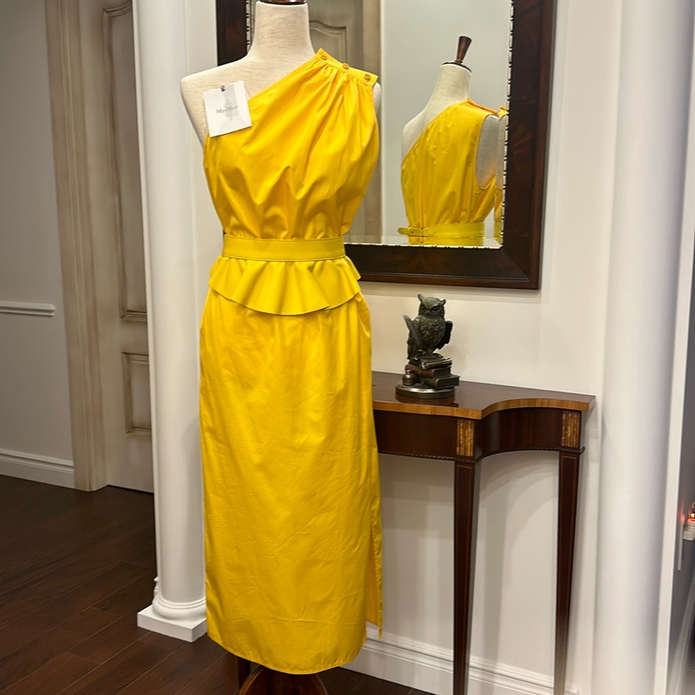 Max Mara dress with designer belt  ,size 8 ,Gold